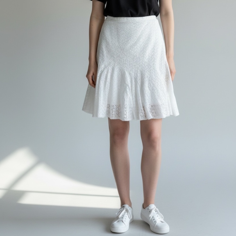 Coldwater Creek White Eyelet Flared Midi Skirt Size M Cottagecore Romantic